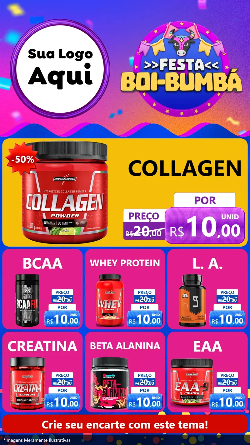Modelo de Rede Social para Stories com o tema Festa Boi-Bumbá para Suplementos alimentares