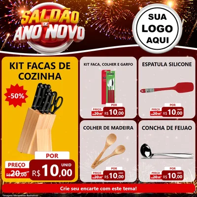 Modelo de Rede Social para Feed Facebook com o tema Saldão de Ano Novo para Utilidades Domésticas