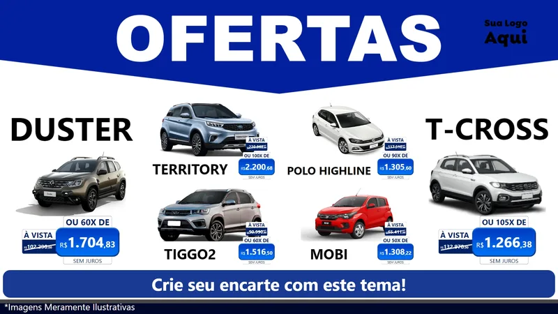 Modelo de TV para TV Horizontal com o tema Ofertas Azul Cartaz para Concessionaria de Carros