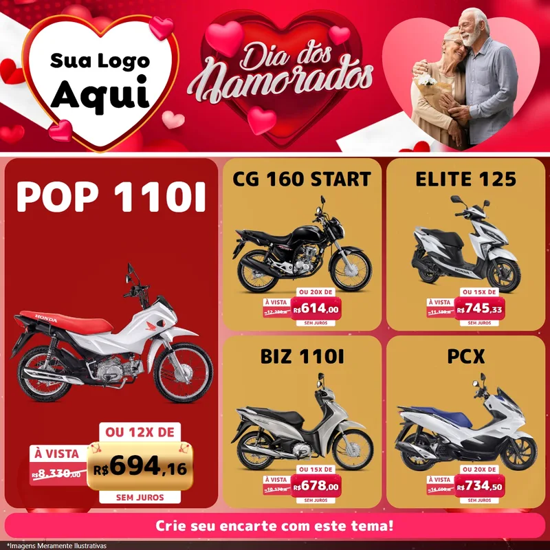 Modelo de Rede Social para Feed Facebook com o tema Dia Dos Namorados para Concessionaria de Motos