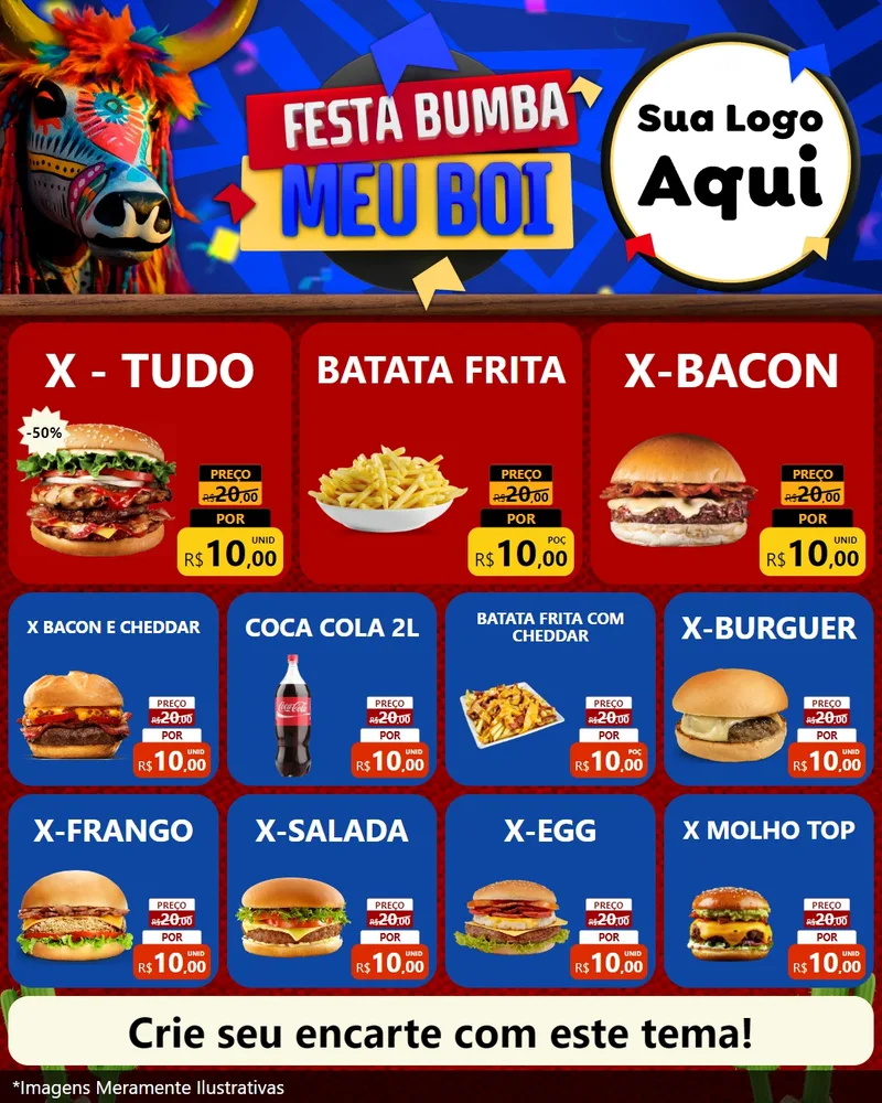 Modelo de Rede Social para Feed Instagram com o tema Festa Bumba meu Boi para Hamburgueria