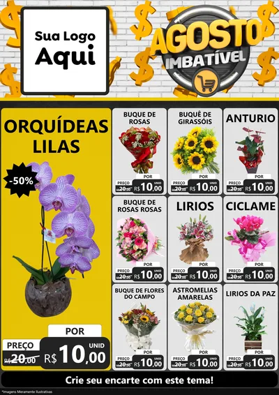 Modelo de Encarte para Encarte A4 Vertical com o tema Agosto imbatível para Floricultura e jardim