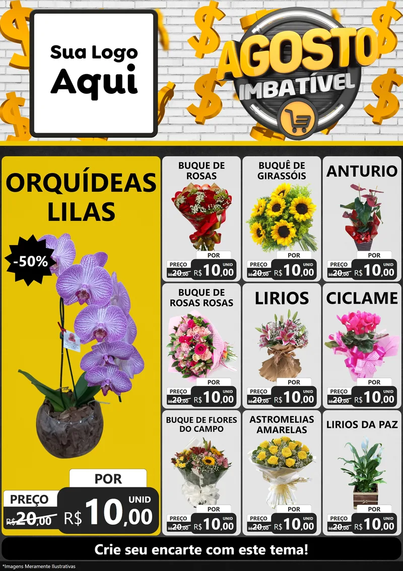 Modelo de Encarte para Encarte A4 Vertical com o tema Agosto imbatível para Floricultura e jardim