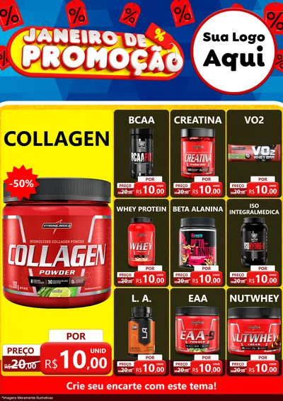 Modelo de Encarte para Encarte A4 Vertical com o tema Janeiro de Promoção para Suplementos alimentares