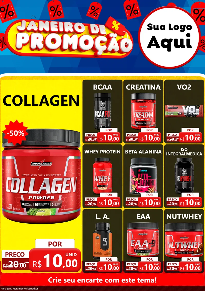 Modelo de Encarte para Encarte A4 Vertical com o tema Janeiro de Promoção para Suplementos alimentares