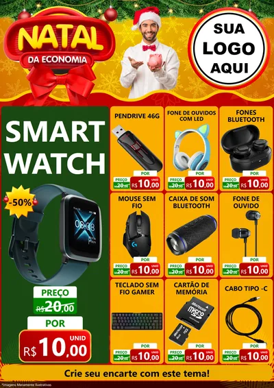 Modelo de Encarte para Encarte A4 Vertical com o tema Natal da Economia para Informática