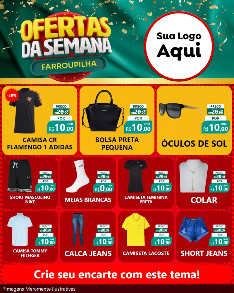Modelo de Rede Social para Feed Instagram com o tema Ofertas da Semana Farroupilha para Roupas e acessórios