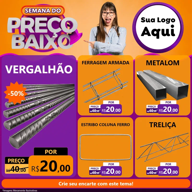 Modelo de Rede Social para Feed Facebook com o tema Semana do Preço Baixo para Ferragens