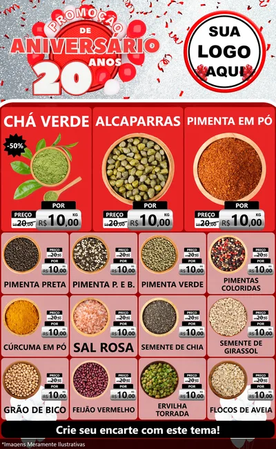 Modelo de Encarte para Encarte Grande com o tema Promoção de Aniversário - 20 Anos para Produtos Naturais