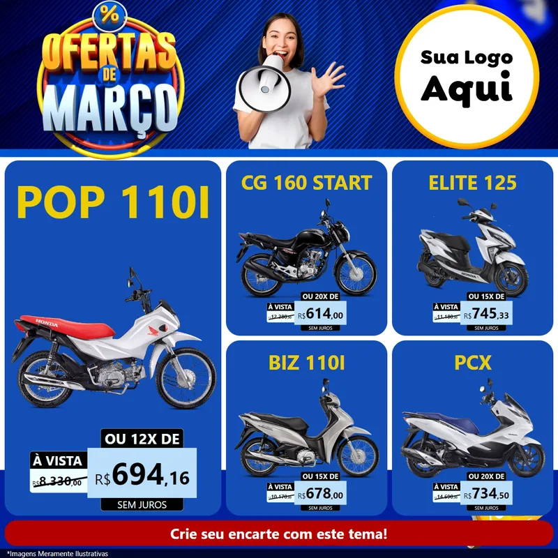 Modelo de Rede Social para Feed Facebook com o tema Ofertas de Março para Concessionaria de Motos