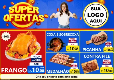 Modelo de Encarte para Encarte A4 Horizontal com o tema Super Ofertas para Assados