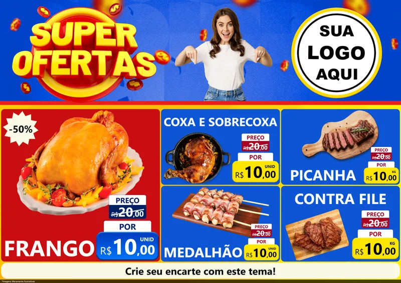 Modelo de Encarte para Encarte A4 Horizontal com o tema Super Ofertas para Assados