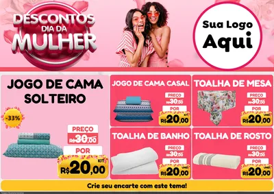 Modelo de Encarte para Encarte A4 Horizontal com o tema Descontos Dia da Mulher para Cama, Mesa e Banho