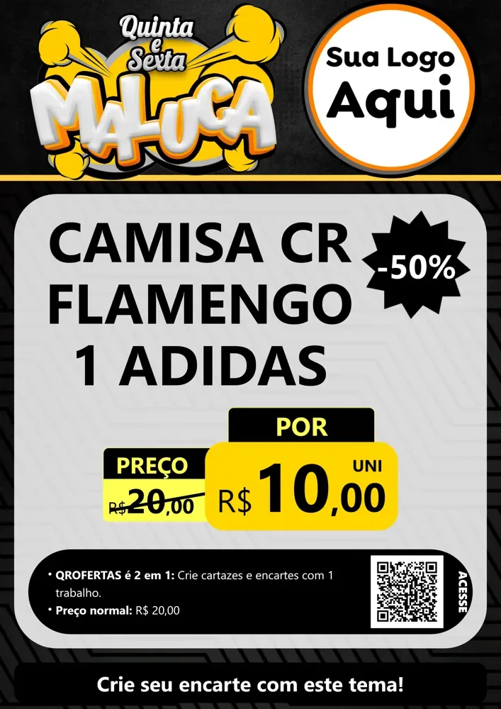 Modelo de Cartaz para Cartaz A4 Vertical com o tema Quinta e Sexta Maluca para Roupas e acessórios