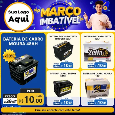 Modelo de Rede Social para Feed Facebook com o tema Março Imbatível para Baterias Elétricas