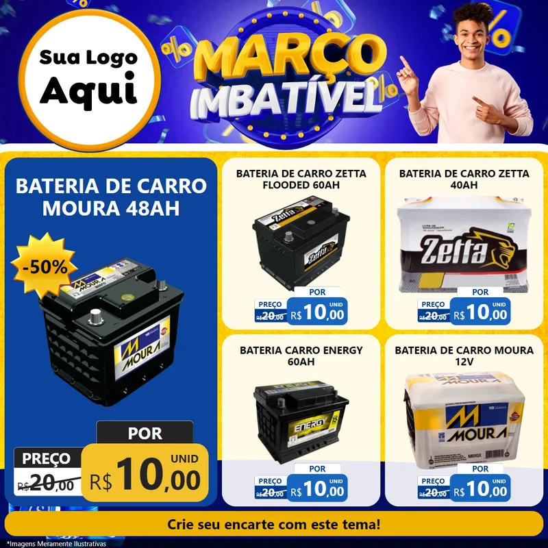 Modelo de Rede Social para Feed Facebook com o tema Março Imbatível para Baterias Elétricas