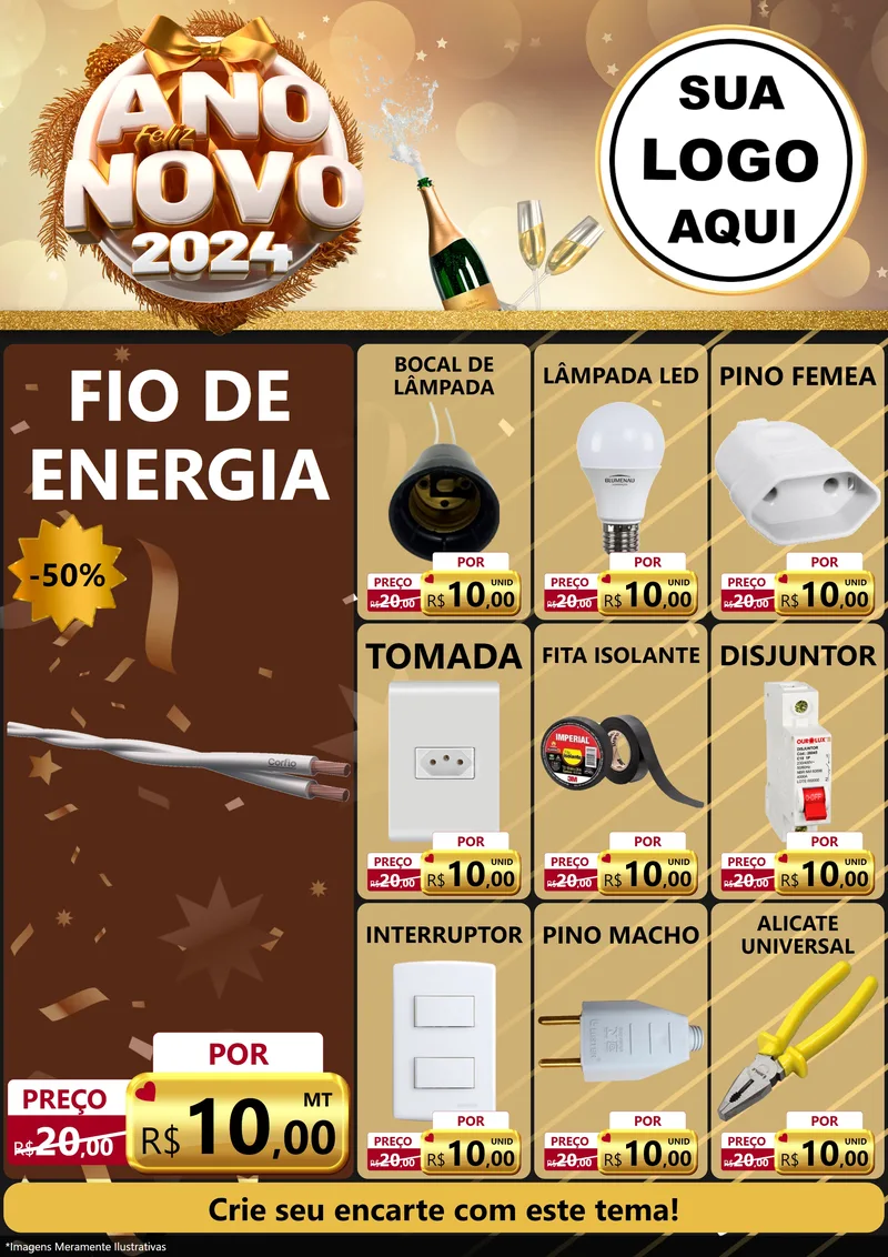 Modelo de Encarte para Encarte A4 Vertical com o tema Feliz Ano Novo 2027 para Materiais Elétricos