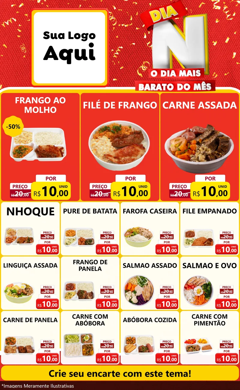 Modelo de Encarte para Encarte Grande com o tema Dia N o Dia Mais Barato do Mês para Restaurante