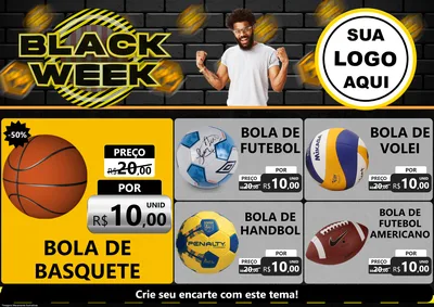 Modelo de Encarte para Encarte A4 Horizontal com o tema Black Week para Artigos Esportivos