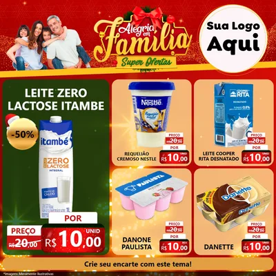 Modelo de Rede Social para Feed Facebook com o tema Alegria em Família Super Ofertas - Natal para Frios e Laticínios