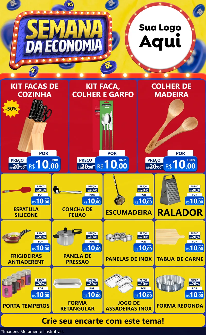 Modelo de Encarte para Encarte Grande com o tema Semana da Economia para Utilidades Domésticas