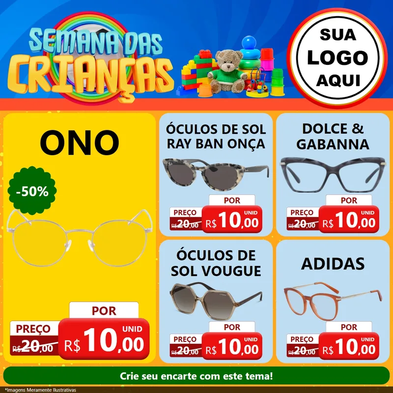 Modelo de Rede Social para Feed Facebook com o tema Semana das Crianças para Óticas