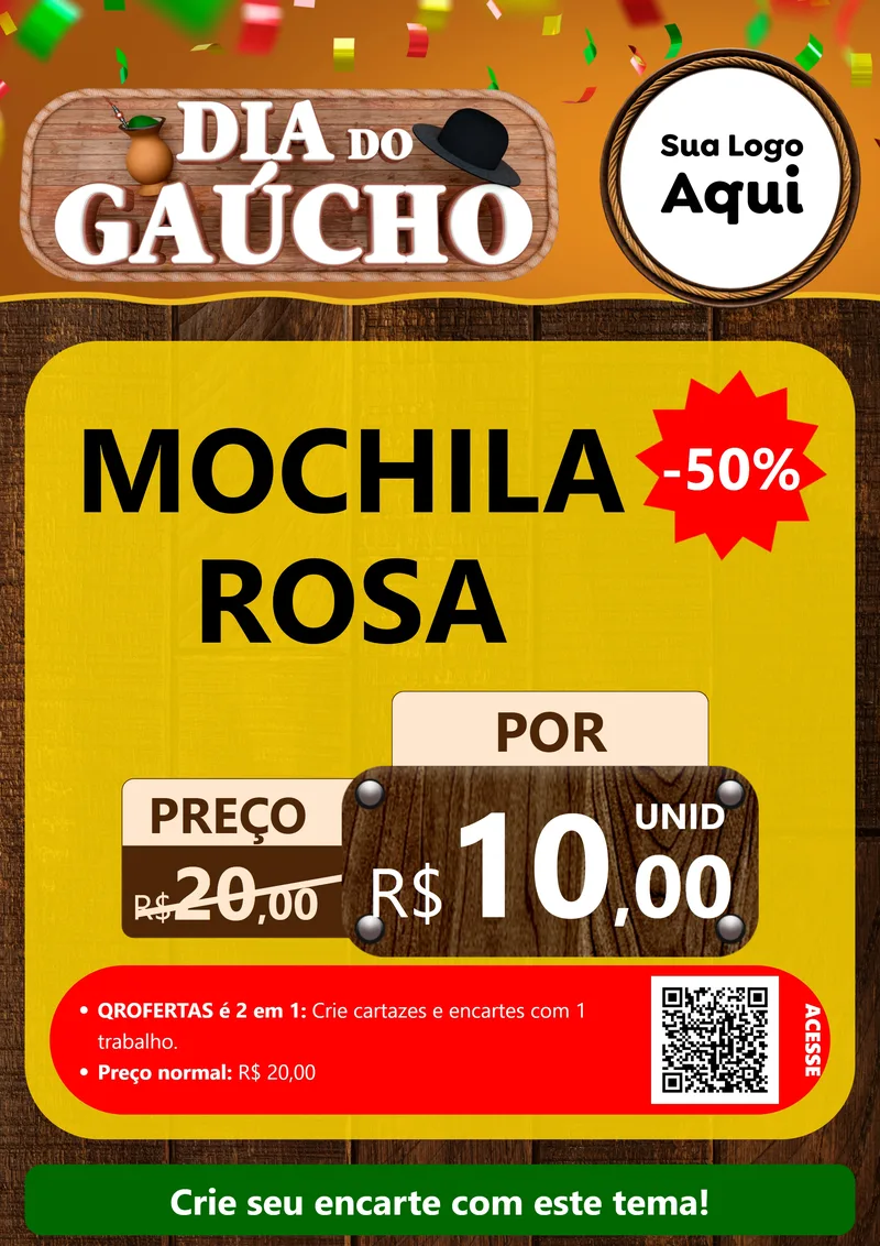 Modelo de Cartaz para Cartaz A4 Vertical com o tema Dia do Gaúcho para Papelaria