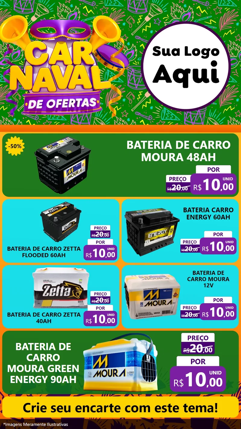 Modelo de TV para TV Vertical com o tema Carnaval de Ofertas para Baterias Elétricas