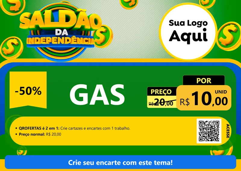 Modelo de Cartaz para Cartaz A4 Horizontal com o tema Saldão da Indepêndencia para Água e gás