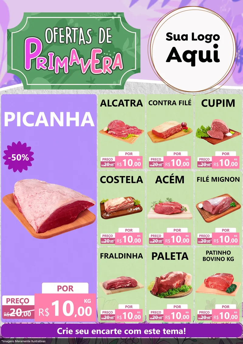 Modelo de Encarte para Encarte A4 Vertical com o tema Ofertas de Primavera para Açougue