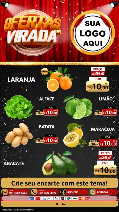 Modelo de TV para TV Vertical com o tema Ofertas da Virada para Hortifrúti