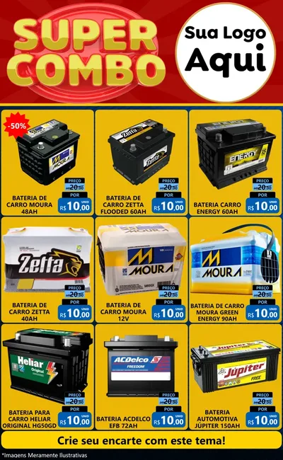 Modelo de Encarte para Encarte Grande com o tema Super Combo para Baterias Elétricas