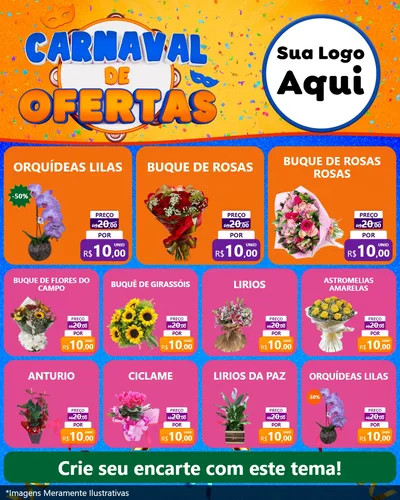 Modelo de Rede Social para Feed Instagram com o tema Carnaval de Ofertas para Floricultura e jardim