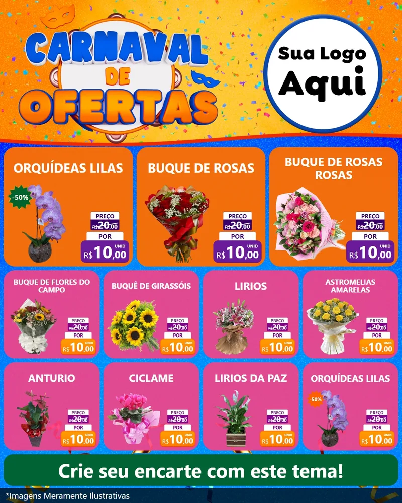 Modelo de Rede Social para Feed Instagram com o tema Carnaval de Ofertas para Floricultura e jardim