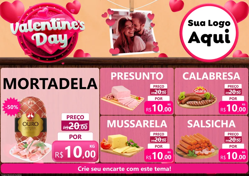 Modelo de Encarte para Encarte A4 Horizontal com o tema Valentine's Day para Frios e Laticínios