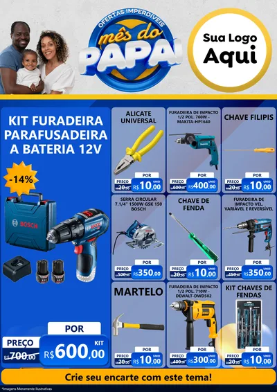 Modelo de Encarte para Encarte A4 Vertical com o tema Ofertas Imperdíveis Mês Do Papai para Maquinas e Ferramentas