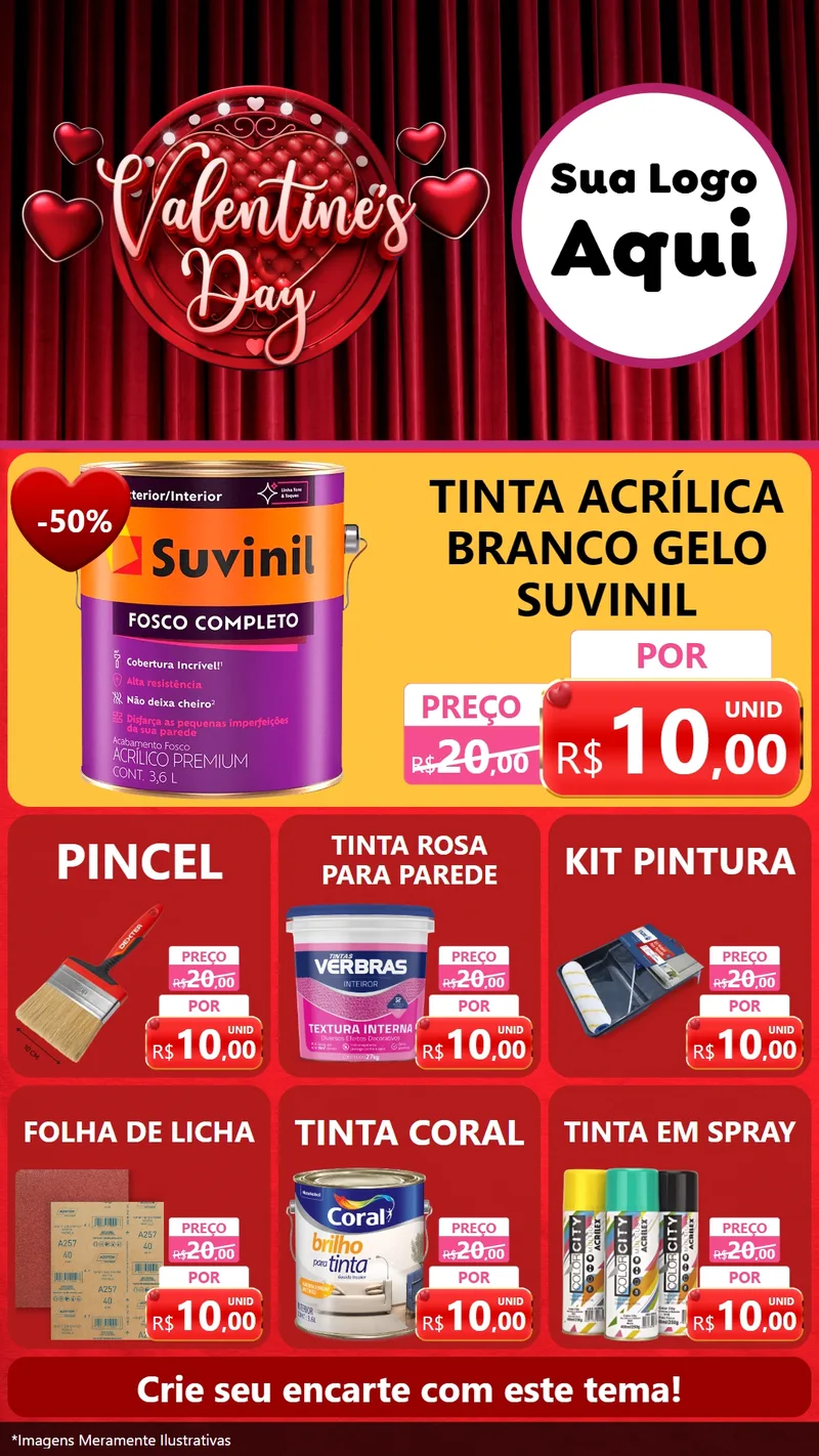 Modelo de Rede Social para Stories com o tema Valentine's Day para Tintas e Ferramentas