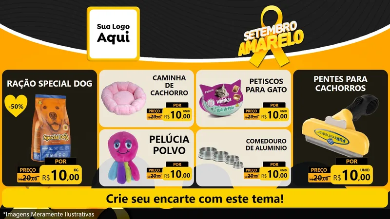 Modelo de TV para TV Horizontal com o tema Setembro Amarelo para Pet Shop