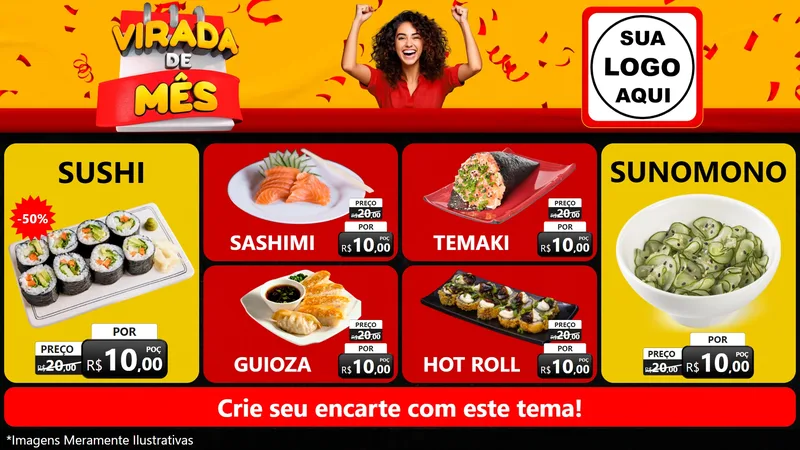 Modelo de TV para TV Horizontal com o tema Virada de Mês para Comida japonesa