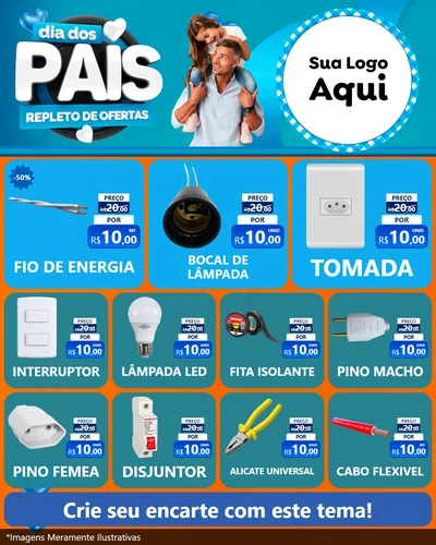 Modelo de Rede Social para Feed Instagram com o tema Dia Dos Pais Repleto de Ofertas para Materiais Elétricos
