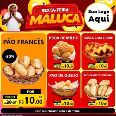 Modelo de Rede Social para Feed Facebook com o tema Sexta-feira Maluca para Padaria