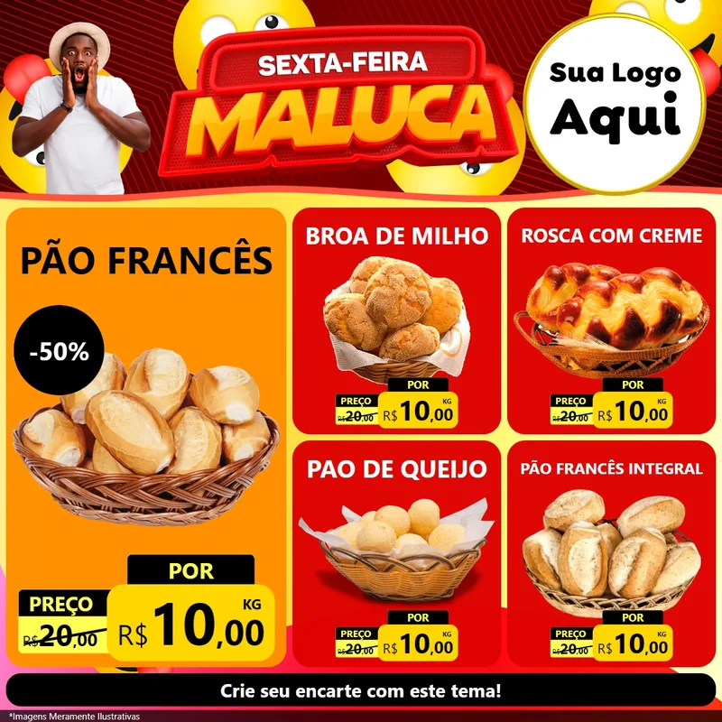 Modelo de Rede Social para Feed Facebook com o tema Sexta-feira Maluca para Padaria