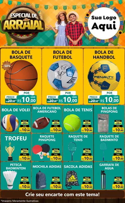 Modelo de Encarte para Encarte Grande com o tema Especial De Arraial para Artigos Esportivos
