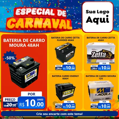 Modelo de Rede Social para Feed Facebook com o tema Especial de Carnaval para Baterias Elétricas