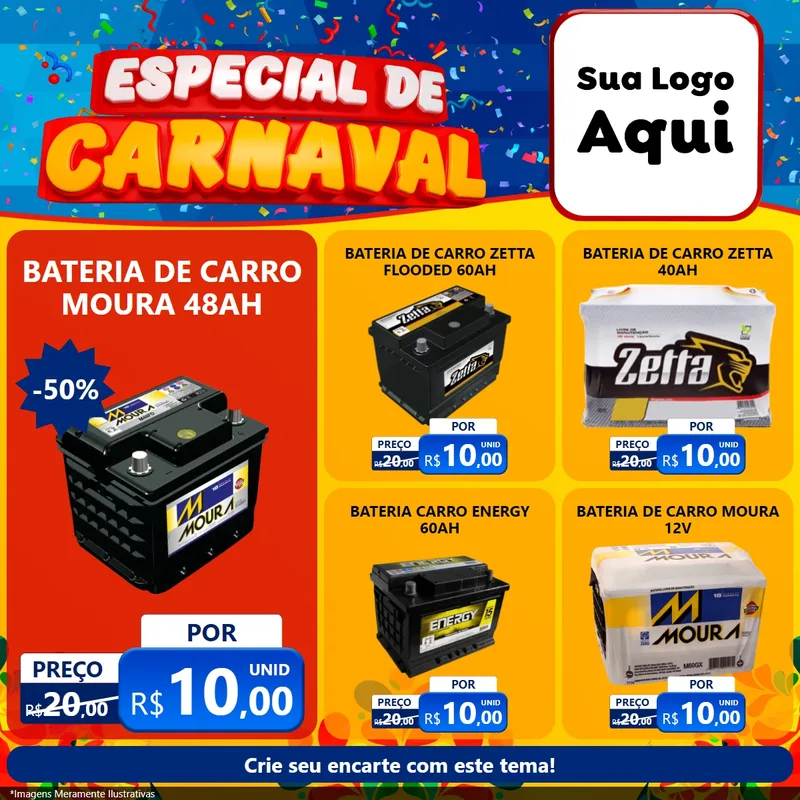 Modelo de Rede Social para Feed Facebook com o tema Especial de Carnaval para Baterias Elétricas