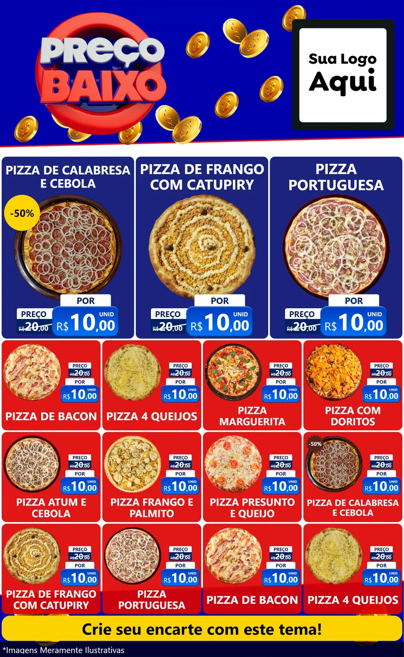 Modelo de Encarte para Encarte Grande com o tema Preço Baixo para Pizzaria