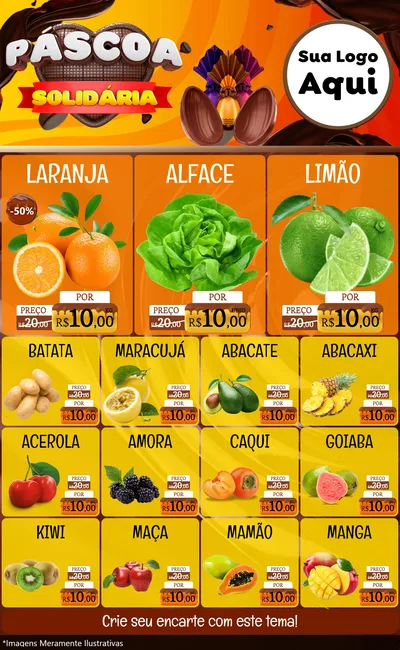 Modelo de Encarte para Encarte Grande com o tema Páscoa Solidária para Hortifrúti