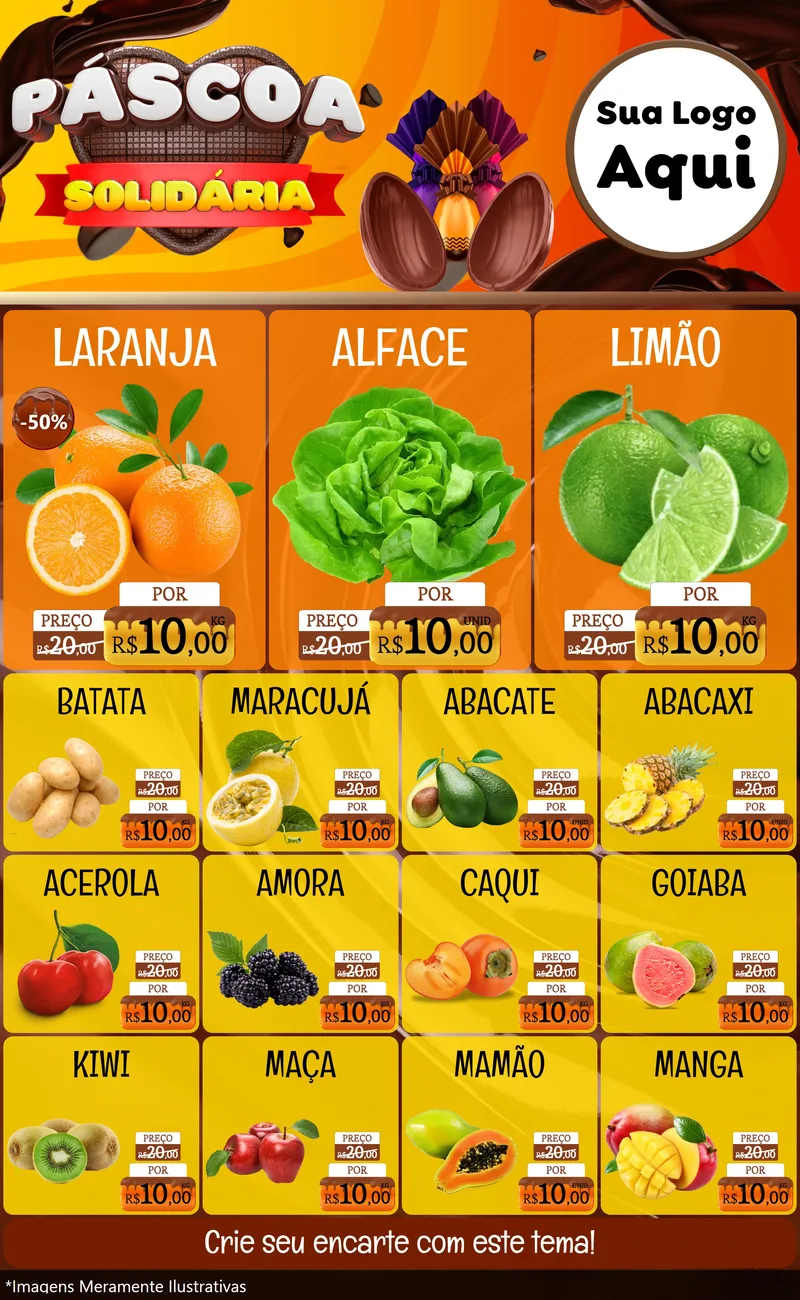 Modelo de Encarte para Encarte Grande com o tema Páscoa Solidária para Hortifrúti
