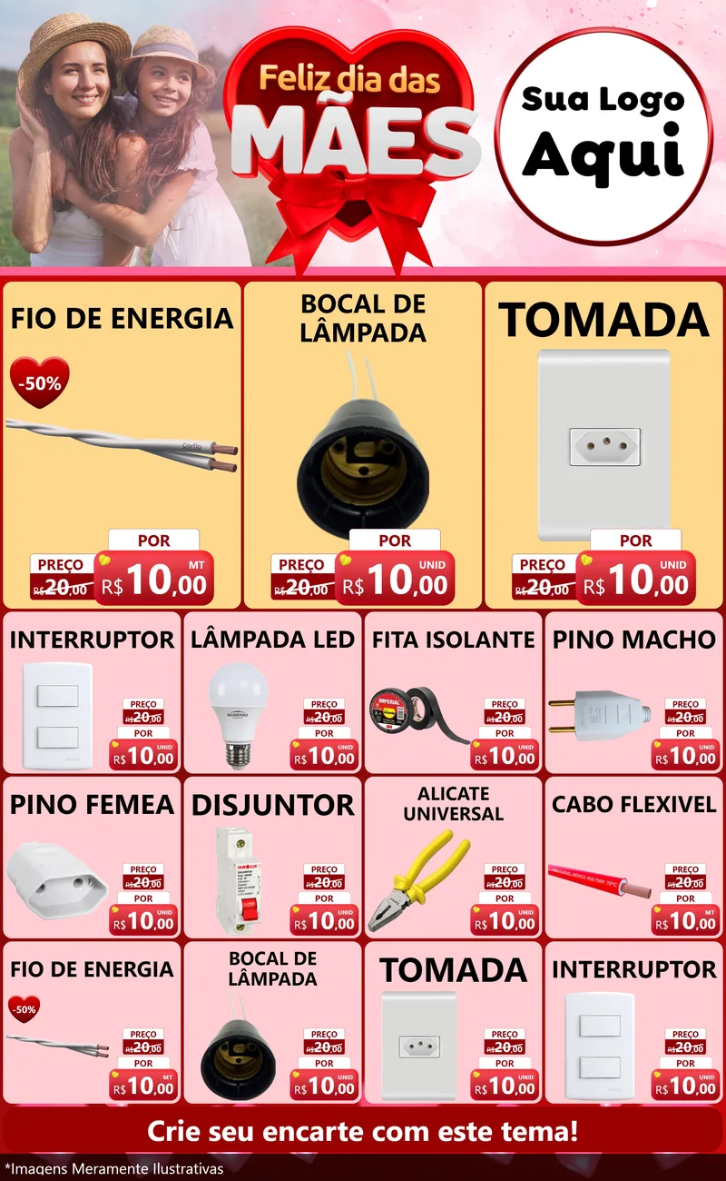 Modelo de Encarte para Encarte Grande com o tema Feliz Dia Das Mães para Materiais Elétricos