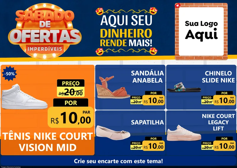 Modelo de Encarte para Encarte A4 Horizontal com o tema Sábado de Ofertas Imperdíveis para Calçados